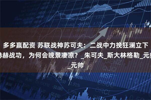 多多赢配资 苏联战神苏可夫：二战中力挽狂澜立下赫赫战功，为何会晚景凄凉？_朱可夫_斯大林格勒_元帅